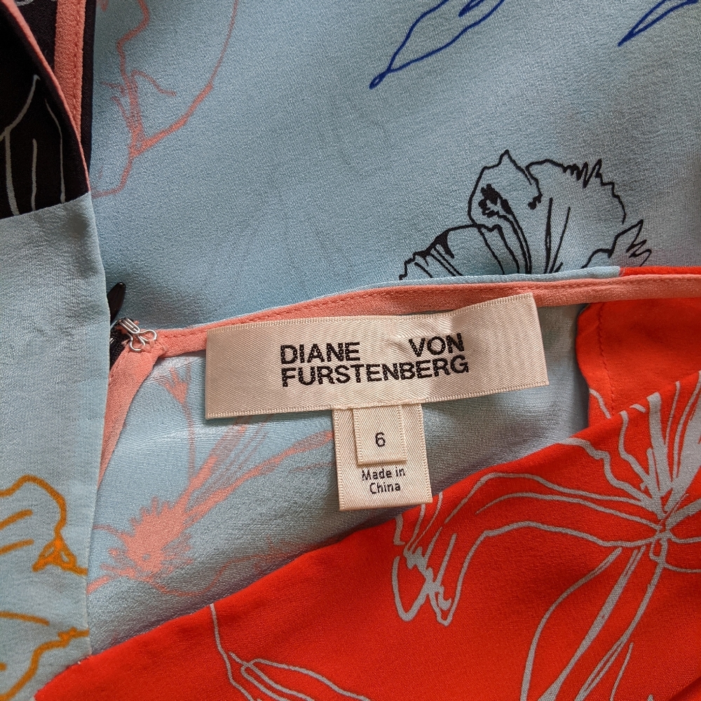 Diane Von Furstenberg Blue + Orange + Black Floral Midi Dress - Picture 8 of 11